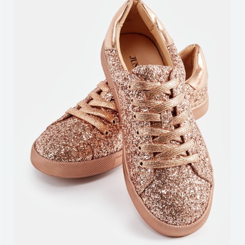 Justfab rose gold Glitter Sneakers rosario sz 8.5